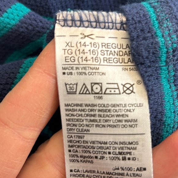 Old Navy Kids Long Sleeve Striped Tee - Blue and Green - Picture 4 of 4